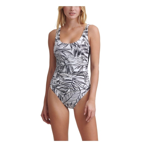 NWT DKNY Womens Black Printed Lined One Piece Swimsuit Size 6 Removable Pads - Picture 1 of 11